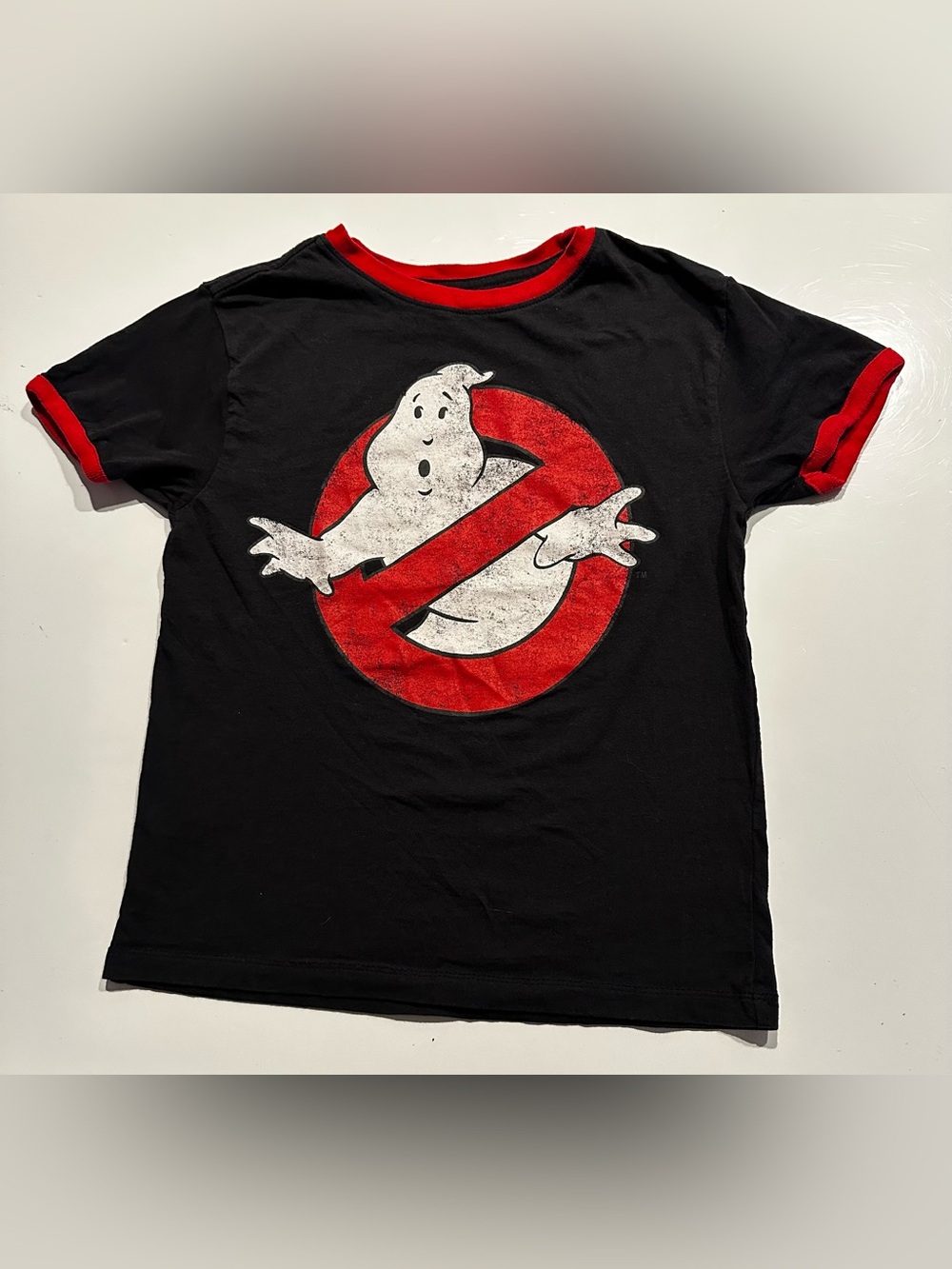 GHOSTBUSTERS Mad Engine Kids T Shirt Black Size Med Distressed Faded Vtg Collect